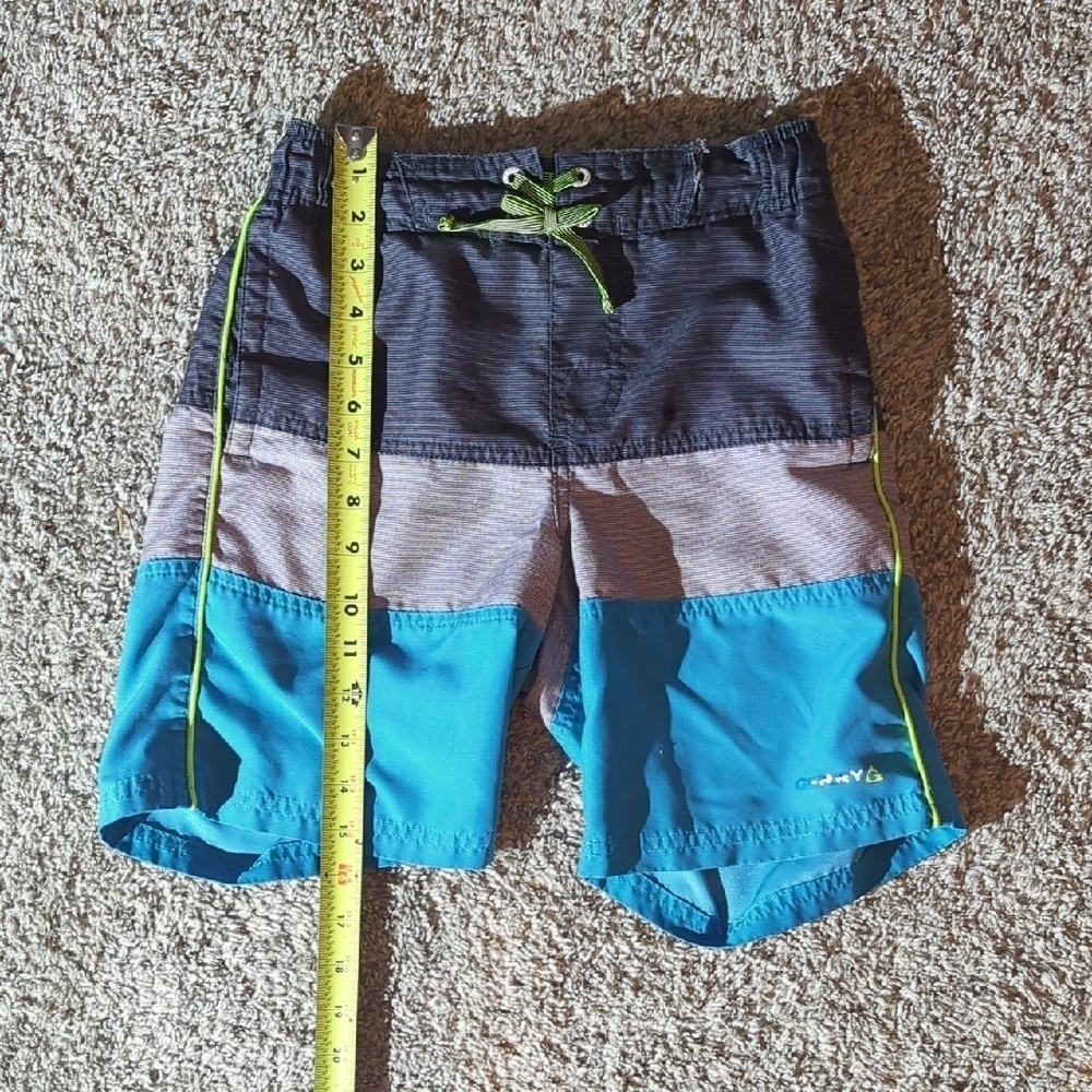 Blue and Gray Board Shorts with Drawstring